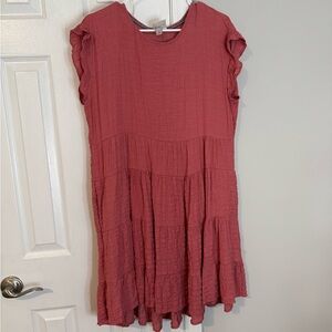 Ruffled Sleeve Tiered Dress in Rose